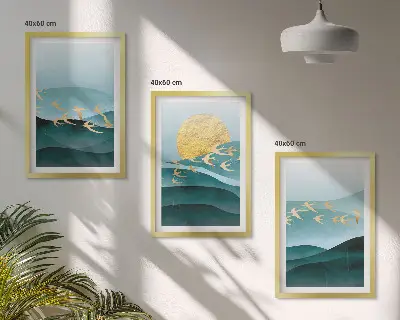 Abstrakte Sonnenuntergangslandschaften 3er-Set mit Rahmen