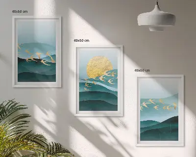 Abstrakte Sonnenuntergangslandschaften 3er-Set mit Rahmen