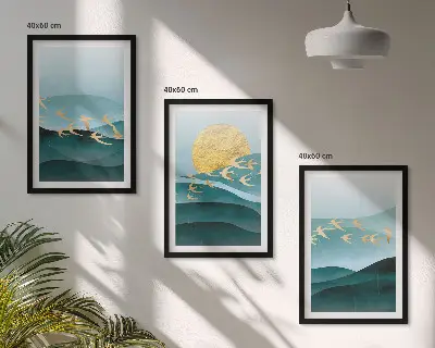 Abstrakte Sonnenuntergangslandschaften 3er-Set mit Rahmen