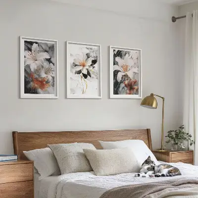 Blumen Marmor weiß schwarz 3er-Set Bilder mit Rahmen