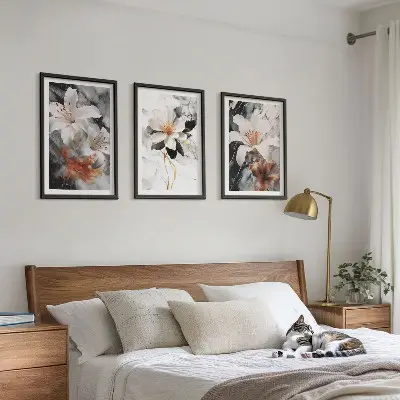 Blumen Marmor weiß schwarz 3er-Set Bilder mit Rahmen