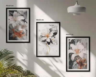Blumen Marmor weiß schwarz 3er-Set Bilder mit Rahmen