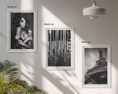 Bilder-3er-set mit rahmen Porträt einer Frau mit einer Eiffel-Rose