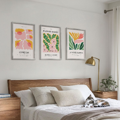 Bilder-3er-set mit rahmen Blumen und Blätter – moderne Poster