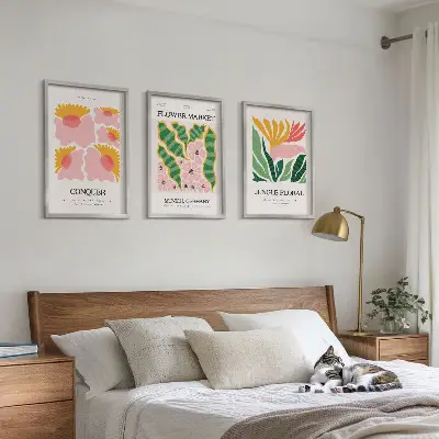 Blumen und Blätter Poster Set modernes 3er Set mit Rahmen