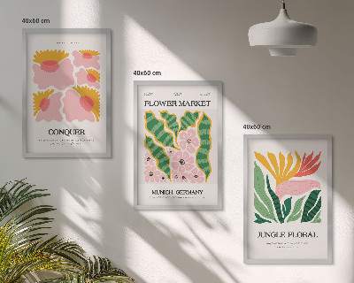 Bilder-3er-set mit rahmen Blumen und Blätter – moderne Poster
