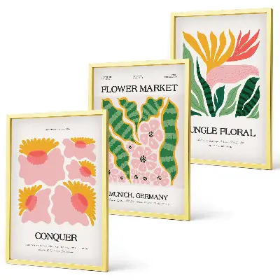Blumen und Blätter Poster Set modernes 3er Set mit Rahmen