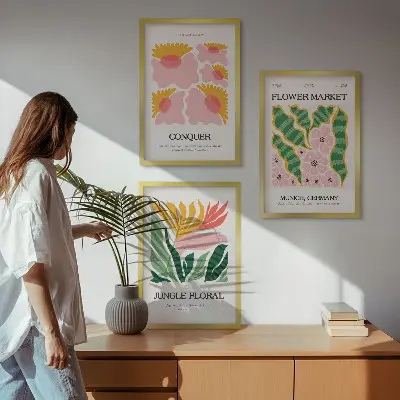 Blumen und Blätter Poster Set modernes 3er Set mit Rahmen