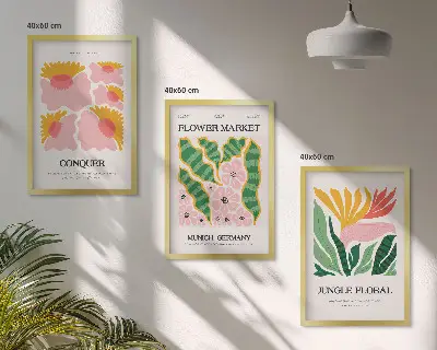 Blumen und Blätter Poster Set modernes 3er Set mit Rahmen