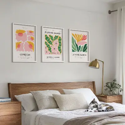 Blumen und Blätter Poster Set modernes 3er Set mit Rahmen