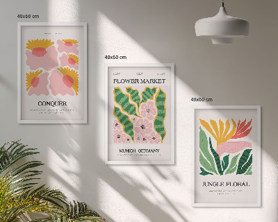Bilder-3er-set mit rahmen Blumen und Blätter – moderne Poster