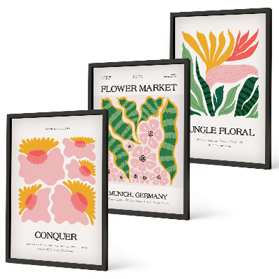 Bilder-3er-set mit rahmen Blumen und Blätter – moderne Poster
