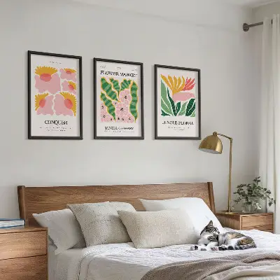 Blumen und Blätter Poster Set modernes 3er Set mit Rahmen
