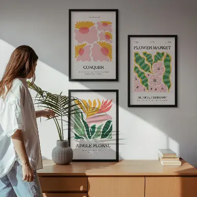 Blumen und Blätter Poster Set modernes 3er Set mit Rahmen