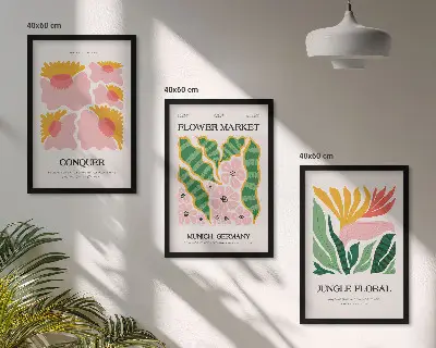 Blumen und Blätter Poster Set modernes 3er Set mit Rahmen