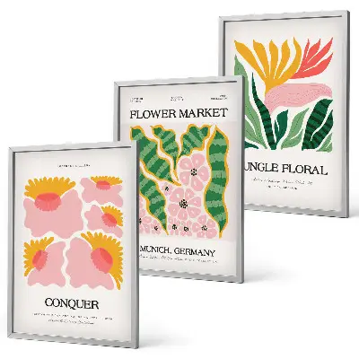Blumen und Blätter Poster Set modernes 3er Set mit Rahmen
