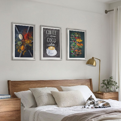 Gerahmtes bilderset Gewürze, Kaffee, Kräuter, Muster