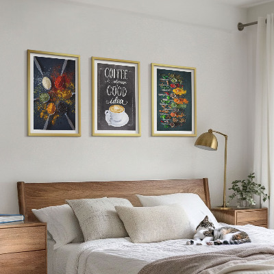 Gerahmtes bilderset Gewürze, Kaffee, Kräuter, Muster