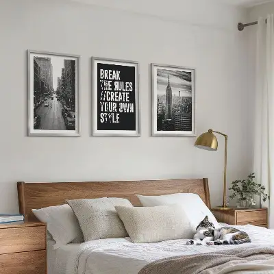 3er-Set Wandbilder mit Rahmen schwarz-weiße Stadtstraßen-Motive als Inspiration