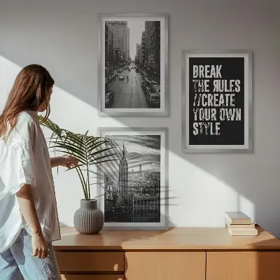 3er-Set Wandbilder mit Rahmen schwarz-weiße Stadtstraßen-Motive als Inspiration