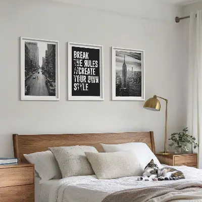 3er-Set Wandbilder mit Rahmen schwarz-weiße Stadtstraßen-Motive als Inspiration