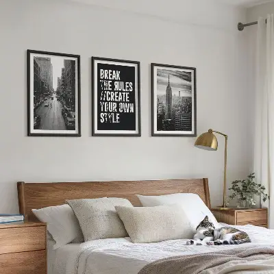 3er-Set Wandbilder mit Rahmen schwarz-weiße Stadtstraßen-Motive als Inspiration