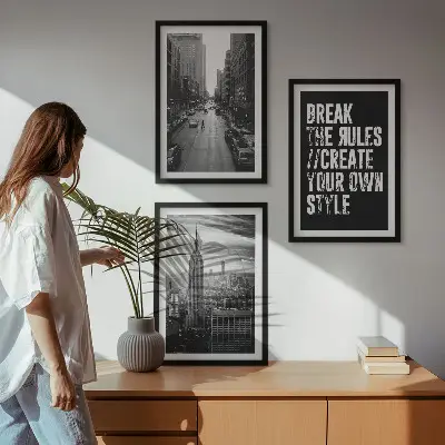 3er-Set Wandbilder mit Rahmen schwarz-weiße Stadtstraßen-Motive als Inspiration