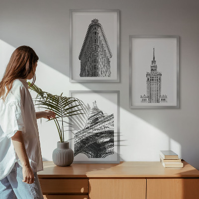 Gerahmtes bilderset Architektonische Schwarz-Weiß-Gebäude