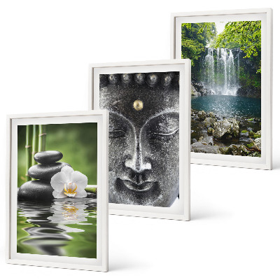 Bilder-3er-set mit rahmen Harmoniesteine ​​Wasser Buddha