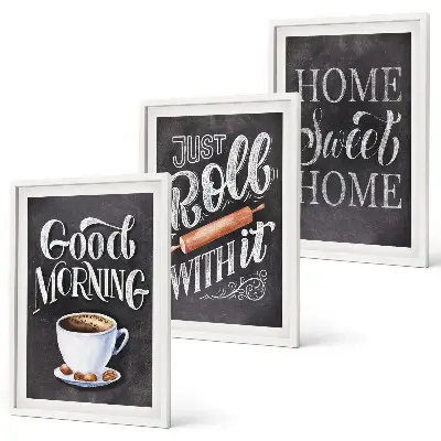 Bilder-3er-Set mit Rahmen mit Motiven und Inschriften für die Küche