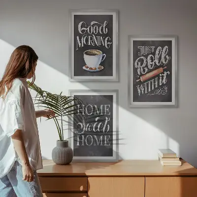 Bilder-3er-Set mit Rahmen mit Motiven und Inschriften für die Küche