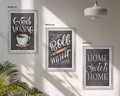 Bilder-3er-Set mit Rahmen mit Motiven und Inschriften für die Küche
