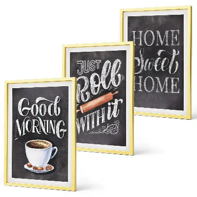 Bilder-3er-Set mit Rahmen mit Motiven und Inschriften für die Küche