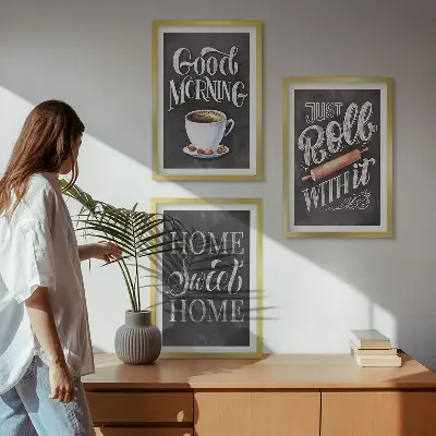 Bilder-3er-Set mit Rahmen mit Motiven und Inschriften für die Küche