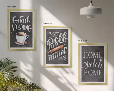 Bilder-3er-Set mit Rahmen mit Motiven und Inschriften für die Küche
