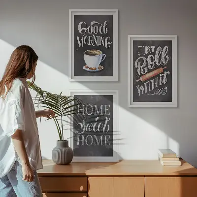 Bilder-3er-Set mit Rahmen mit Motiven und Inschriften für die Küche