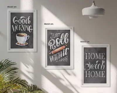 Bilder-3er-Set mit Rahmen mit Motiven und Inschriften für die Küche