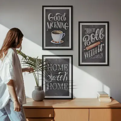 Bilder-3er-Set mit Rahmen mit Motiven und Inschriften für die Küche