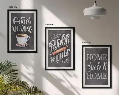 Bilder-3er-Set mit Rahmen mit Motiven und Inschriften für die Küche