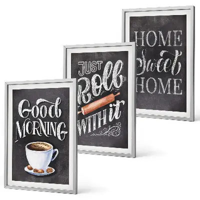 Bilder-3er-Set mit Rahmen mit Motiven und Inschriften für die Küche