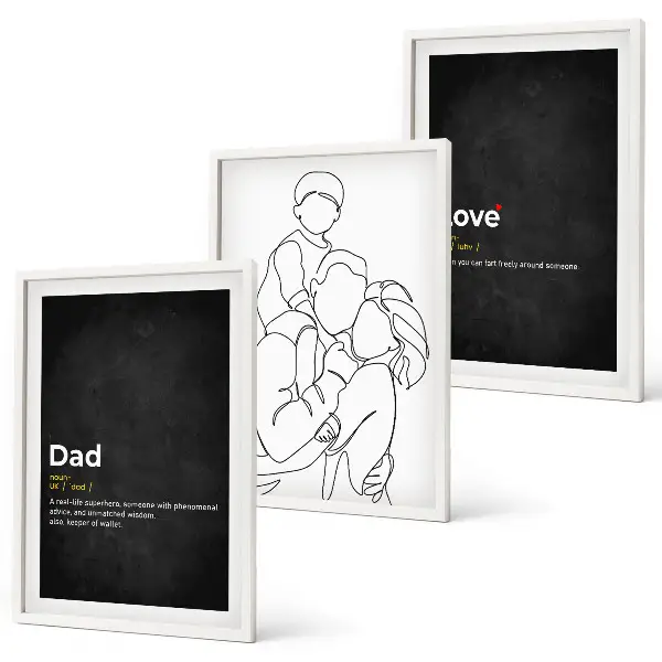 3er-Set Bilder mit Rahmen zum Thema Familiengeschichte, Kunst, Liebe und Vaterschaft