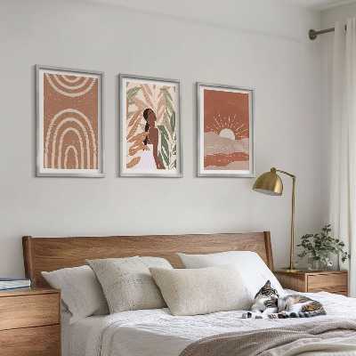 Bilder-3er-set mit rahmen abstrakte Formen im Boho-Stil