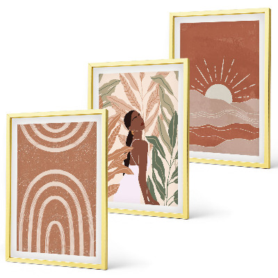 Bilder-3er-set mit rahmen abstrakte Formen im Boho-Stil