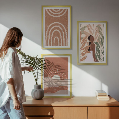 Bilder-3er-set mit rahmen abstrakte Formen im Boho-Stil