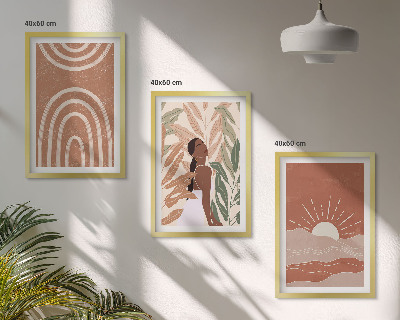 Bilder-3er-set mit rahmen abstrakte Formen im Boho-Stil