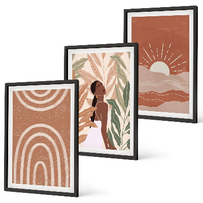 Bilder-3er-set mit rahmen abstrakte Formen im Boho-Stil