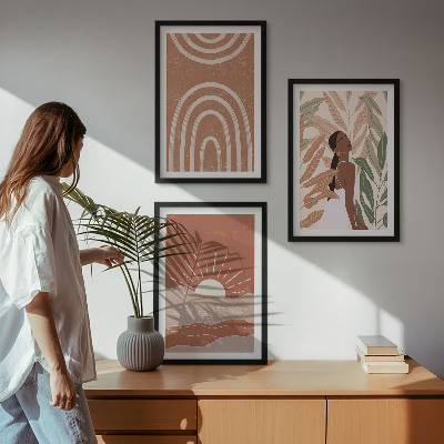 Bilder-3er-set mit rahmen abstrakte Formen im Boho-Stil