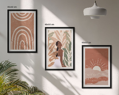 Bilder-3er-set mit rahmen abstrakte Formen im Boho-Stil
