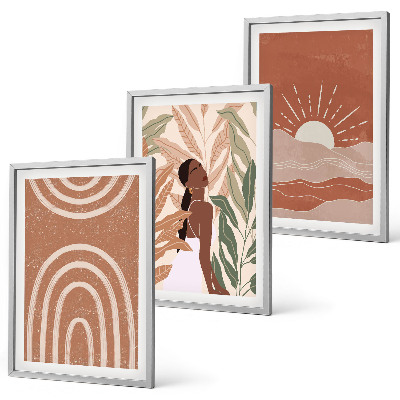 Bilder-3er-set mit rahmen abstrakte Formen im Boho-Stil