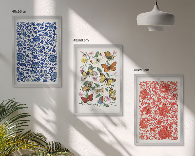 Gerahmtes bilderset Vintage-Blumen-Schmetterlings-Ornamente